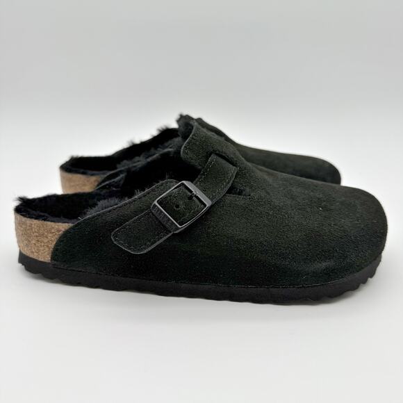 Birkenstock Womens Boston Shearling Clog EU 36 US 5 Black Suede Slip On NIB - Picture 2 of 11
